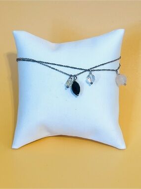 Silver chain Black & Clear Crystal beads Charm Necklace